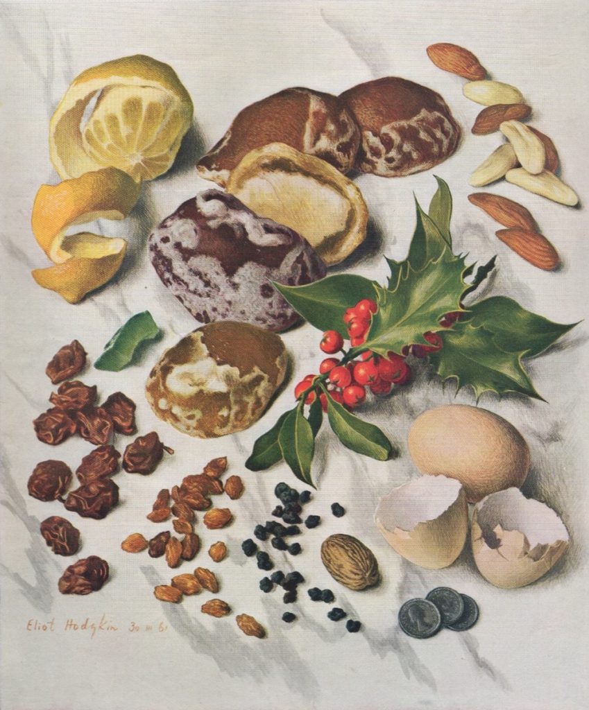 A Pictorial recipe for Plum Pudding, painted by Eliot Hodgkin